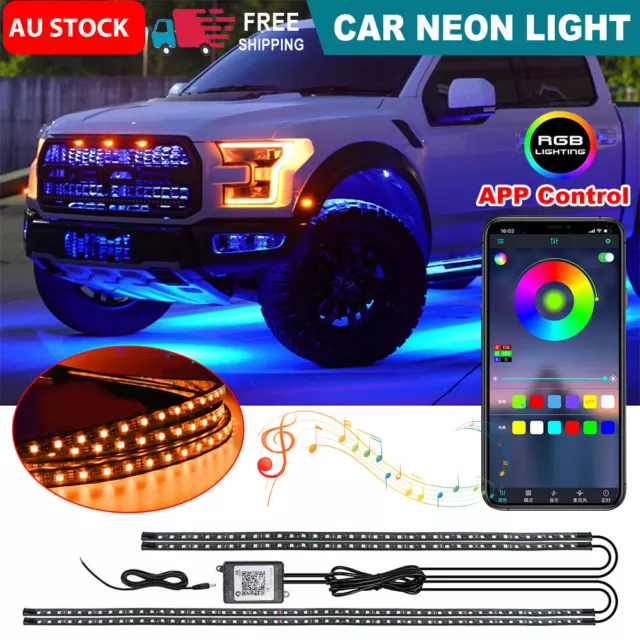 4x RGB Car Neon Light Underglow LED Strip Lights Sound Music Phone APP Control