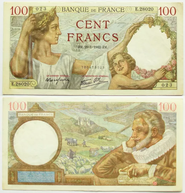 Frankreich 100 Francs 1941 - Vorzüglich / XF