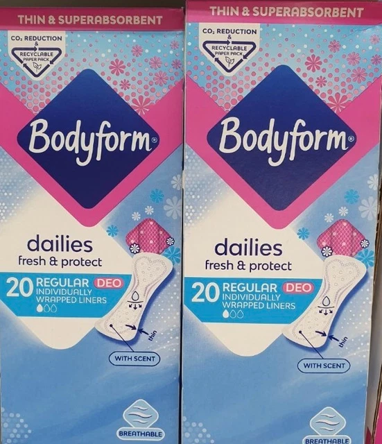 10 paquetes x 20 Bodyform Dailes Pantiliners Normales Perfume Delgados Superabsorbentes