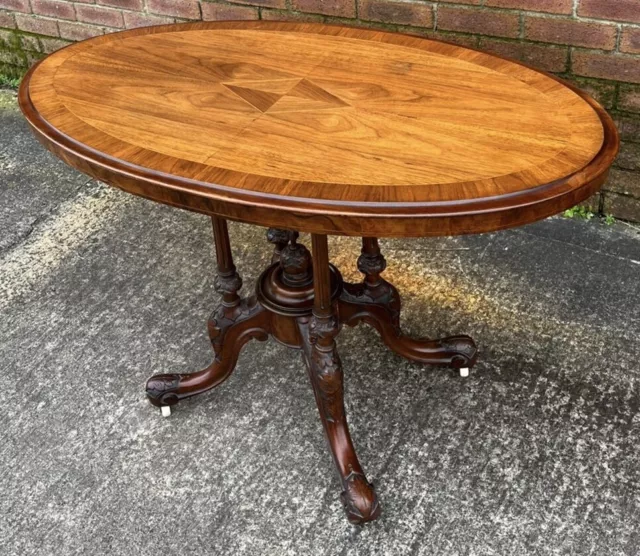 Antique Victorian Mahogany Cross Banded & Inlaid Oval Centre Occasional Table