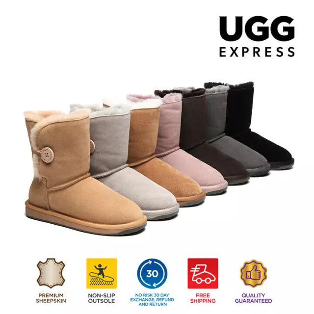 TARRAMARRA® UGG Boots Australian Sheepskin Wool Short Button Water Resistant Sho