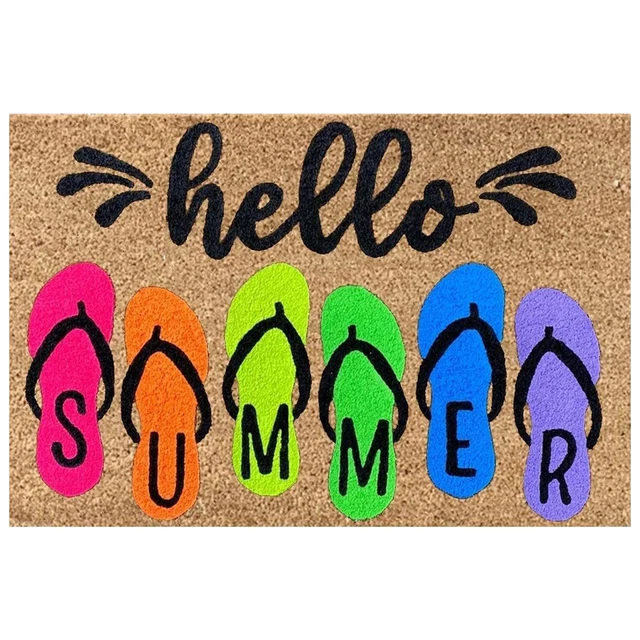 Gifts Floor Mat Seasonal Square Entrance Rug Cartoon Hello Summer Non Slip