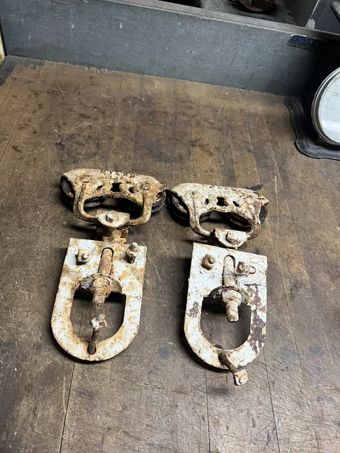 Myers Adjustable Sure Grip Stay On cast iron Barn Door Rollers Hangers Pair Set