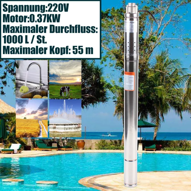 370W Stainless Steel Submersible Pump 2 Inch Deep Well Pump Garden Water Pump