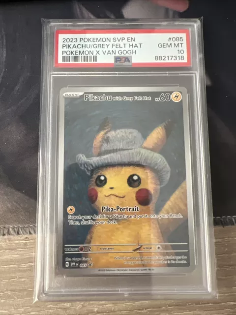 2023 Pokemon x Van Gogh SVP EN #085 Pikachu Grey Felt Hat PSA 10 GEM MINT