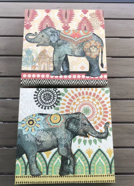 Bed Bath Beyond 12” x12” Elephant Textured Canvas Prints Set of 2