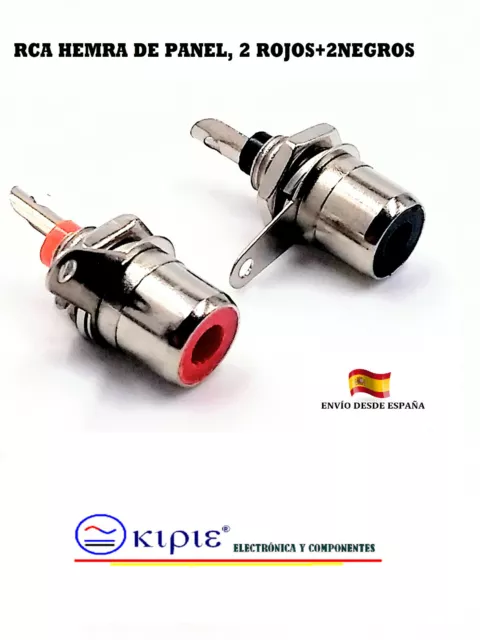 4 Unid,Conector Rca Hembra De Panel,2 Rojos + 2 Negros,Soldable ¡2ª Reposicion!