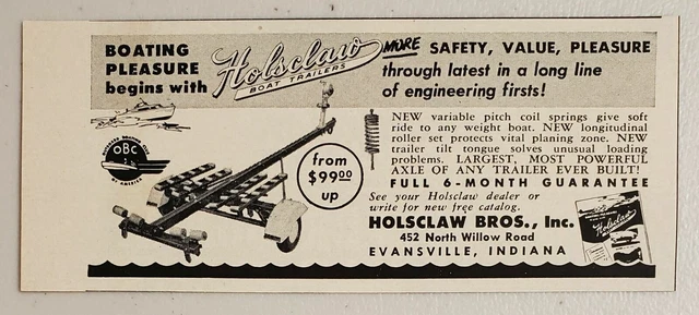 1957 Print Ad Holsclaw Boat Trailers Made in Evansville,Indiana