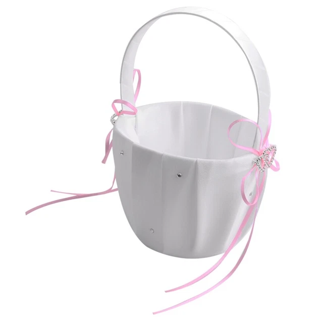 Cesto a doppio cuore matrimonio damigella dei fiori bianco raso strass decorazione matrimonio Z H3G3