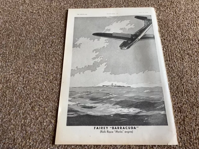 Fabk1 Advert 11X8 Fairey Barracuda - Rolls-Royce Merlin Engine