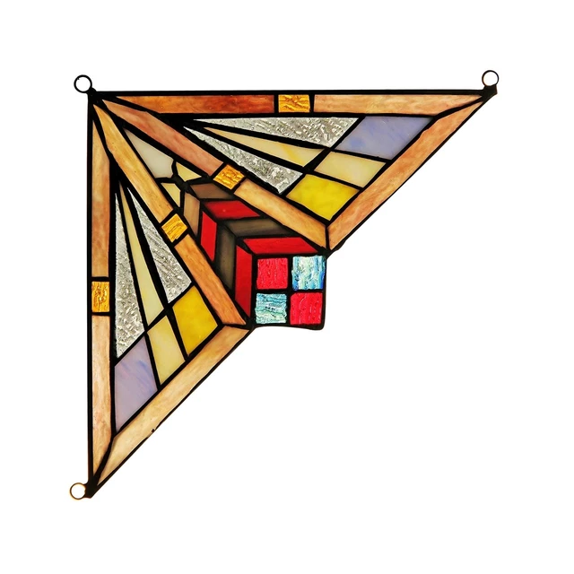 Stained Glass Mission Tiffany Style Corner Window Panel 8" Handcrafted Art Glass