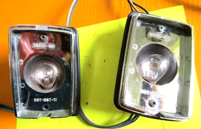 USED PAIR OLD BATES MOTORCYCLE SADDLE BAG TAIL LIGHT PARTS, untested