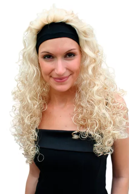 Perücke & Stirnband blond lang Locken Vamp 80er 90er Jahre Party PW0102-KB88 NEU