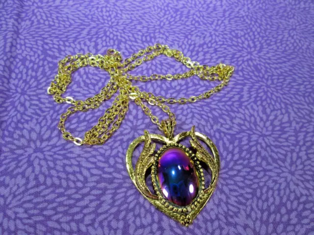 Genuine Rainbow Hematite Pendant Necklace w/ 30" Gold Plated Cable Chain / C