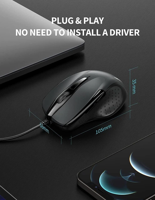TECKNET USB Wired Mouse, 6-Button Corded Mouse with 2 Adjustable DPI, Grey 5