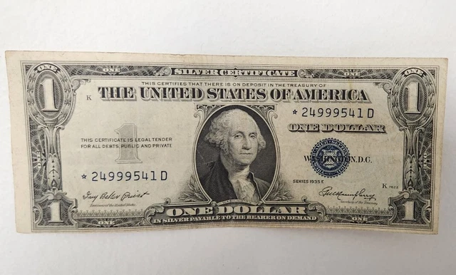 1935 One Dollar Star Bill Star Notes