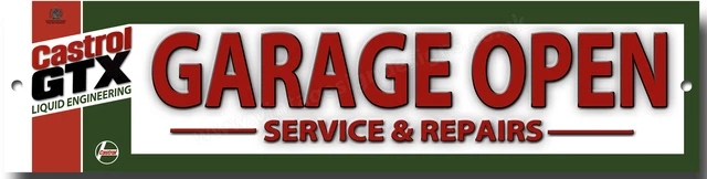CASTROL GTX GARAGE Ouvert Service & Réparations Métal Signe Classique ...