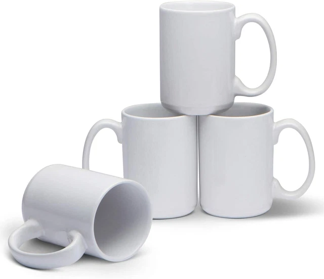 Serami White Ceramic Classic Coffee Mugs Large Handles with 15Oz Capacity, Set o