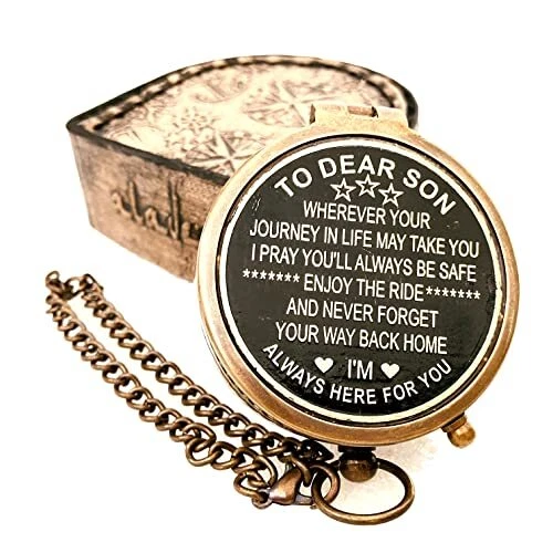 Gift for Son from Mom Dad | Engraved Compass - Mom to Son Gifts, Dad to Son