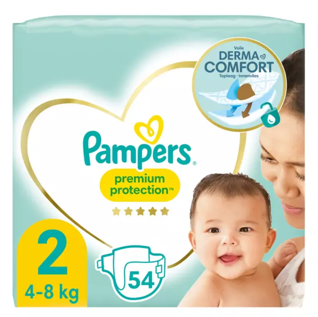 Pack 54 Couches bébé PAMPERS Premium Protection Taille 2 (4 à 8KG) Baby Comfort