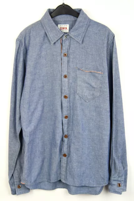 Edwin ' Jones Chemise'HOMME S Bleu Denim Boutonné 100% Coton Casual Ouest Haut