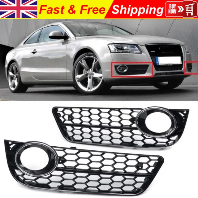 Pair HONEYCOMB HEX Front Bumper Fog Light Grille Cover for Audi A5 Coupe 08-11