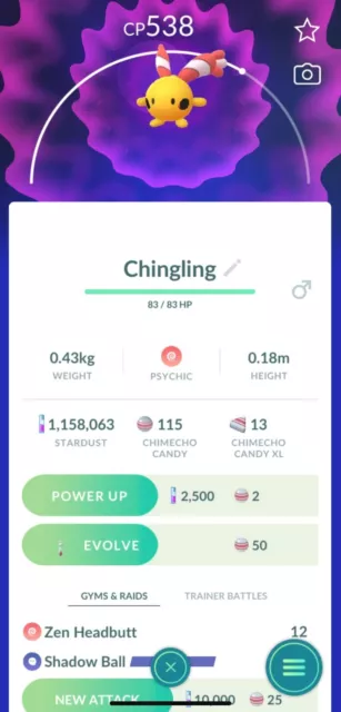 Pokemon GO - CHINGLING (Same Day)