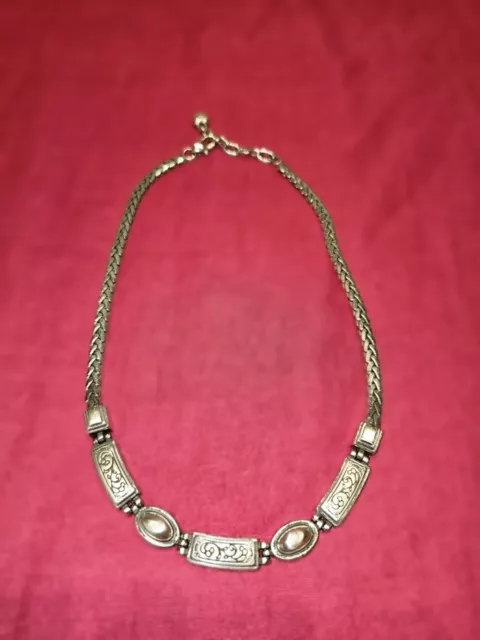 Brighton Lilia Etched Silver Panel Bar LInk Collar Choker Necklace EUC