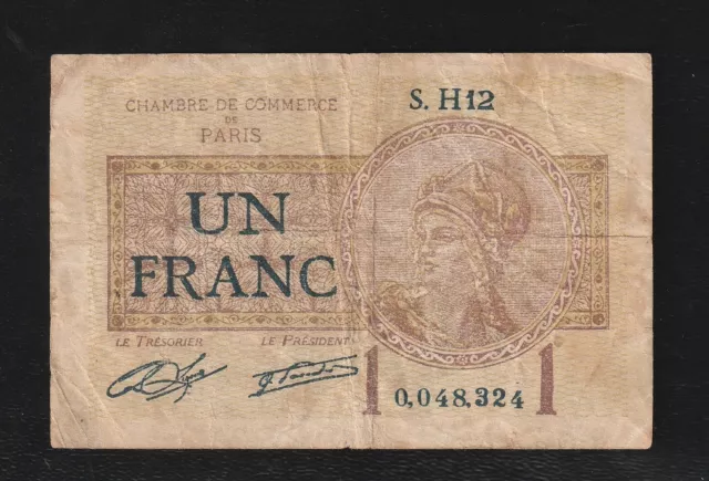 France, 1 Frank, Chambre de Commerce Paris, 1922, Banknote