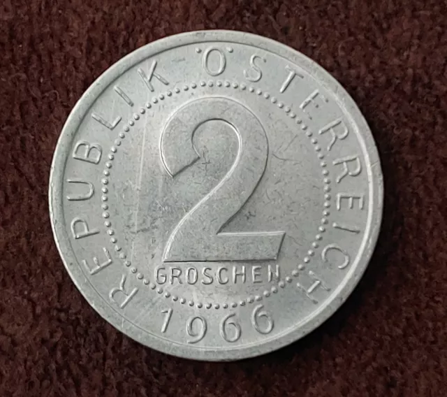 Austria, 1966  2 Groschen Coin