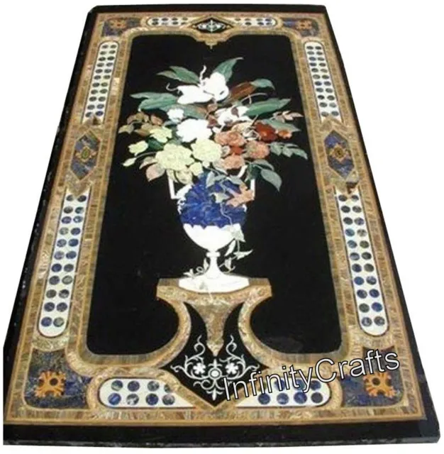 24x48 Inches Black Marble Dining Table Top Floral Design Inlay Work Center Table