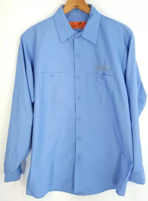 Team Penske Long Sleeve Button Front Red Kap Work Shirt Men's Large Blue