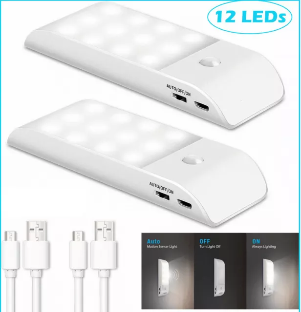 12 LED USB Rechargeable Pir Motion Induction Sensor Closet Night Light Wall Lamp