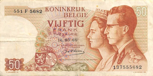 Belgium   50  Francs  16.05.1966  Series  F  Circulated Banknote LB25