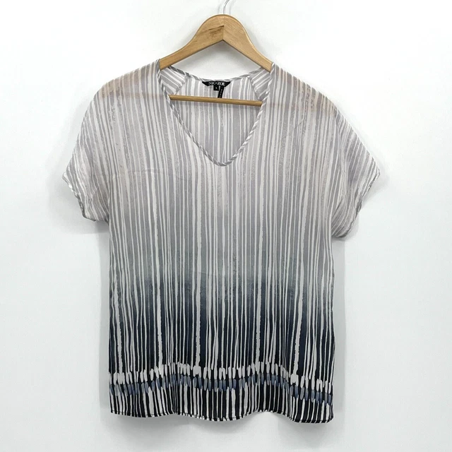 Nic + Zoe Top Women's Small Fairy Grunge Silk Striped Short Sleeve Boho Pullover