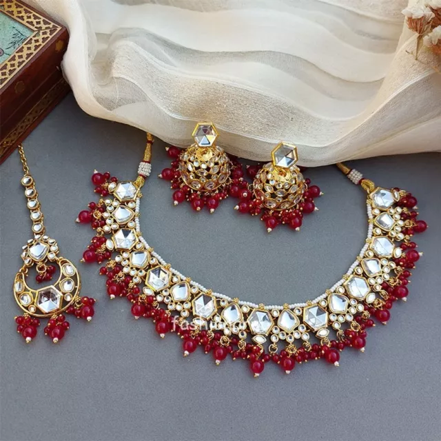 Indian Bollywood Style Rhea Kundan Jewellery Set - Dark Pink