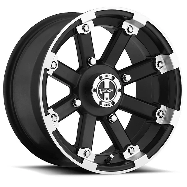 4-Vision UTV 393 Lockout 15x7 4x110 +2.5mm Black/Machined Wheels Rims 15" Inch