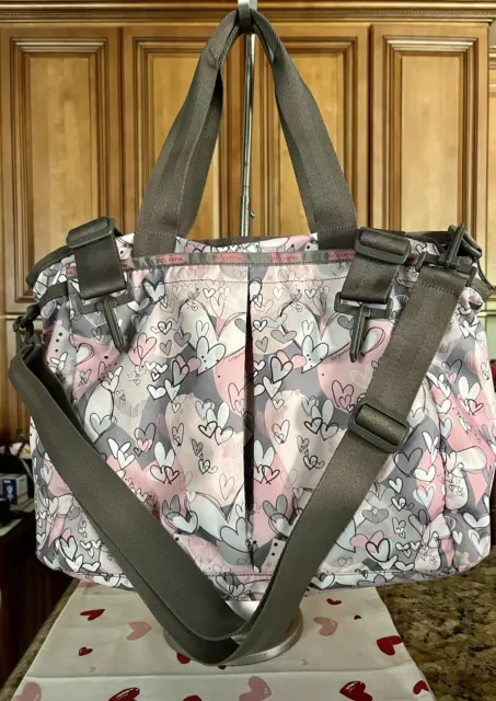 LeSportsac Women's Ryan Baby Diaper Tote Stroller Bag in Pink Gray Hearts Nice