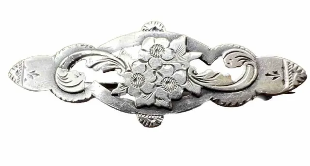 Victorian English Sterling Silver Forget-Me-Not Bar Pin, Hallmarked Chester 1900