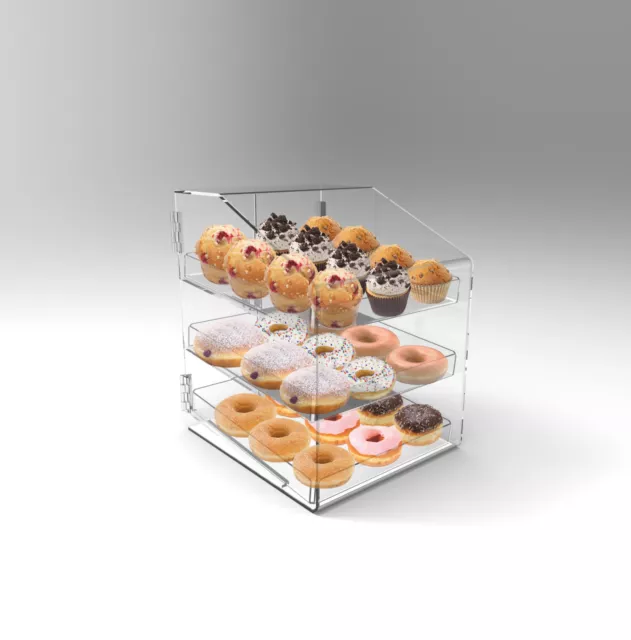 Bakery Display Case 3 Tray Acrylic Perspex Donuts Muffins Cakes Cafes Cookies