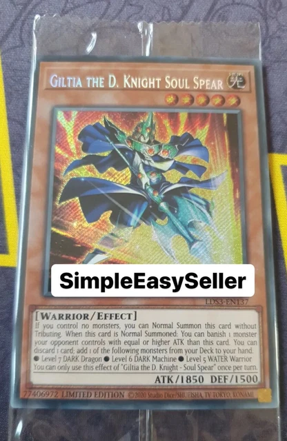 🔥Yugioh LDS3-EN137 Giltia The D. Knight Soul Spear SECRET RARE 1st Edition