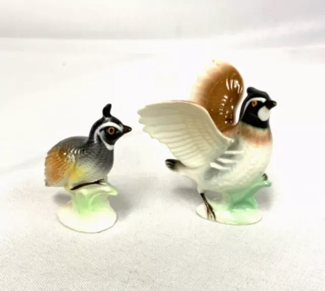 Vintage Napco Quail Bird Family Bone China Miniatures Figurines Japan Set of 2