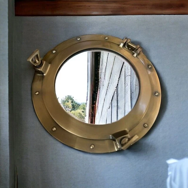 Miroir Mural Ancien En Laiton - Cadre Doré Ovale 39,5x25,5 Cm