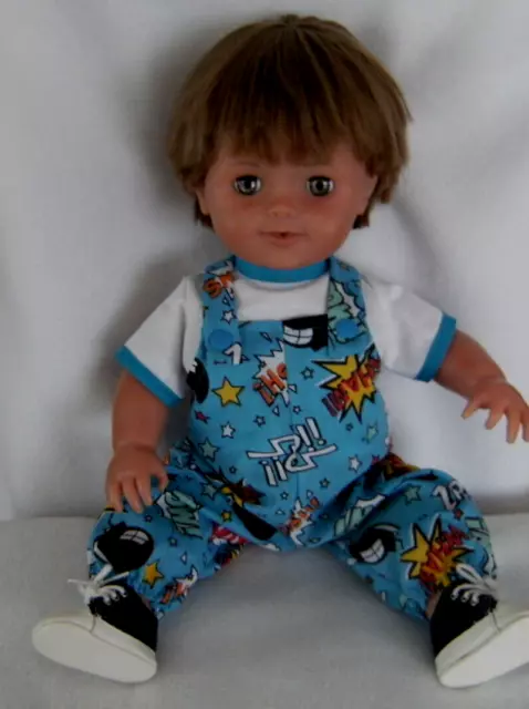 COMIC BOOK DUNGAREES with WHITE-TURQUOISE TRIM TOP for 16" TIMMY TINY TEARS DOLL