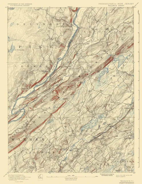 Topo Map - Wallpack Pennsylvania New Jersey Quad - USGS 1893 - 23 x 29.64