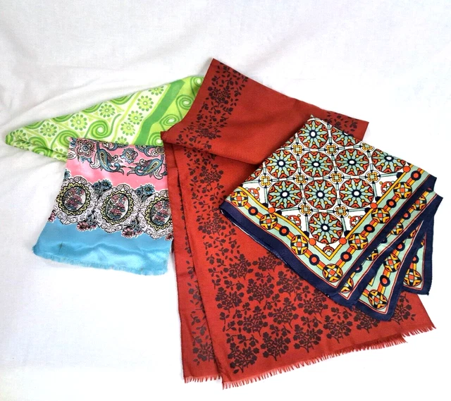 Quattro Sciarpe Vintage anni '50 Paisley Floreale Geometriche Buone Condizioni