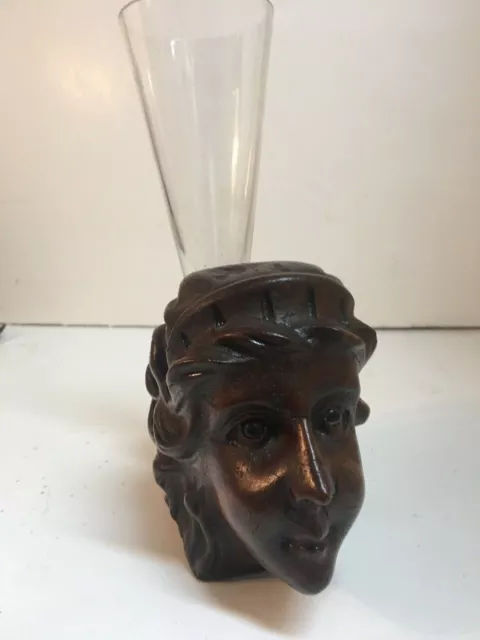 Antique Black Forest Swiss French Wood Carved Lady Face Glass Epergne Vase