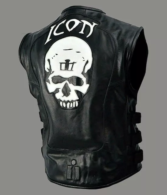Giacca da indossare Icon Skull Racer Uomo Biker Vera Pelle Elegante Tessuto Moto
