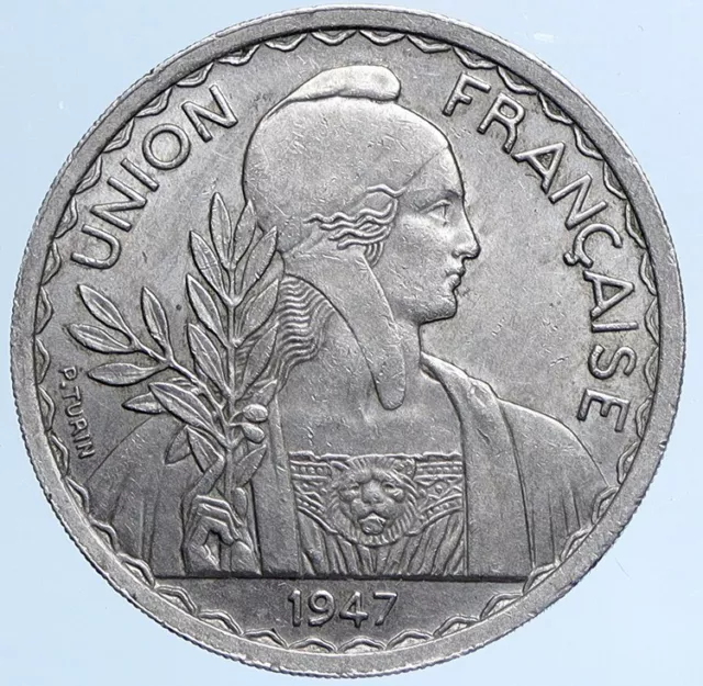 1947 FRENCH INDO-CHINA Antique BIG Coin France Old Republic Piastre Coin i113852