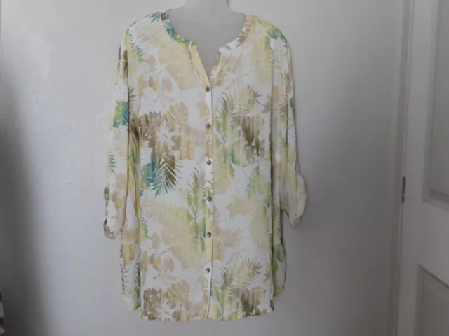 Catherines Plus Size 4 X Roll Tab Sleeves Floral Button Up Light Weight Blouse